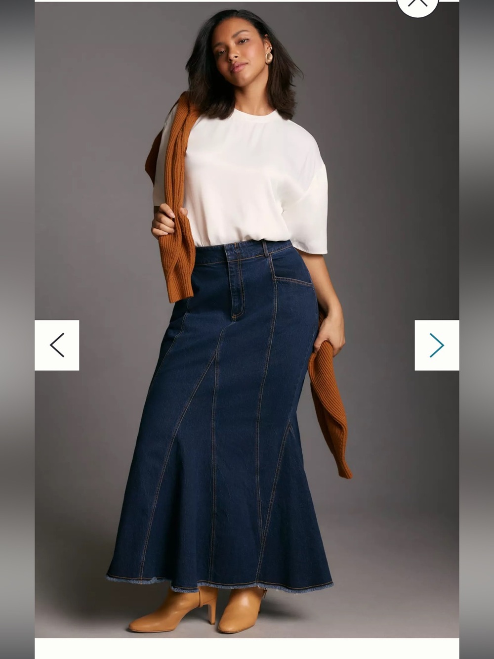 PILCRO Anthropologie Fluted Denim Maxi Skirt Dark Wash Raw Hem Size 12 - Picture 8 of 16